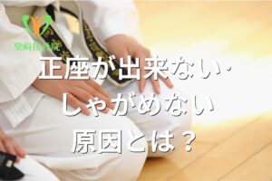 正座・しゃがみ動作で膝が痛む原因を示すイメージ図(館林市柴﨑接骨院)